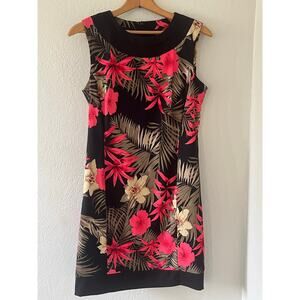 Womens B-Works Black Tropical Floral Vacation Beach Sleeveless Sheath Dress Sz 8
